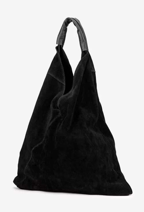 Geanta dama shopper din piele intoarsa neagra