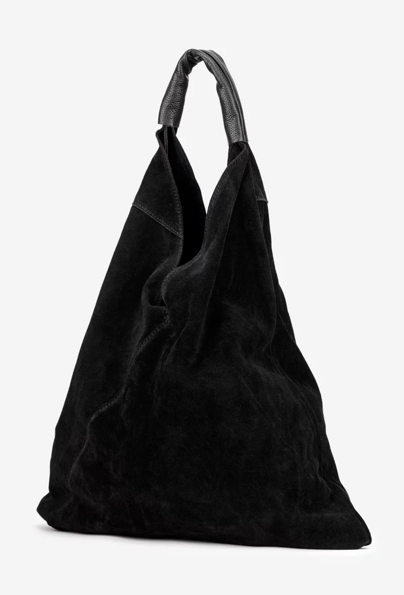 Geanta dama shopper din piele intoarsa neagra - Dasha.ro