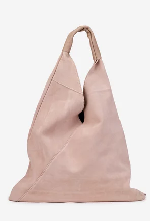 Geanta dama shopper din piele intoarsa roz pudra