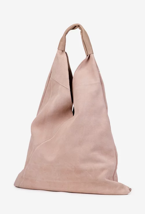Geanta dama shopper din piele intoarsa roz pudra