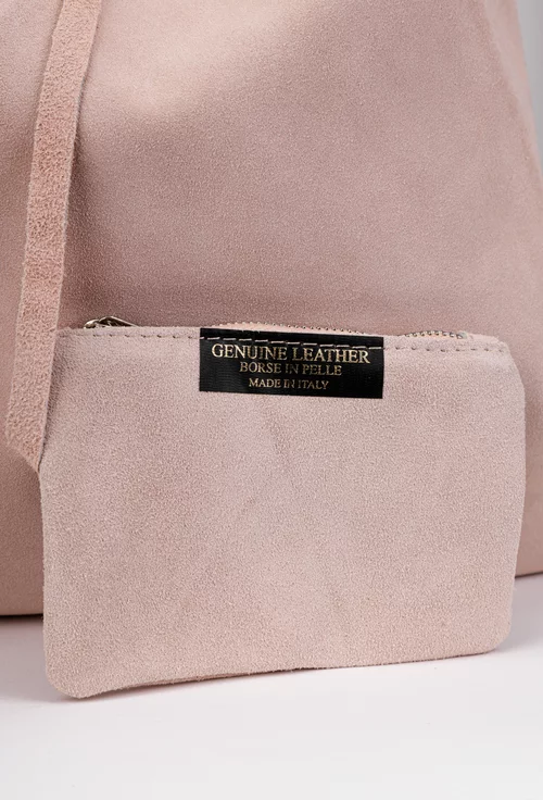 Geanta dama shopper din piele intoarsa roz pudra