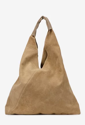 Geanta dama shopper din piele intoarsa taupe