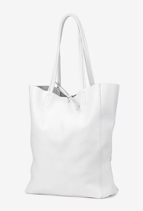Geanta dama shopper din piele naturala alba
