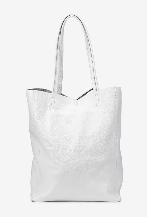 Geanta dama shopper din piele naturala alba