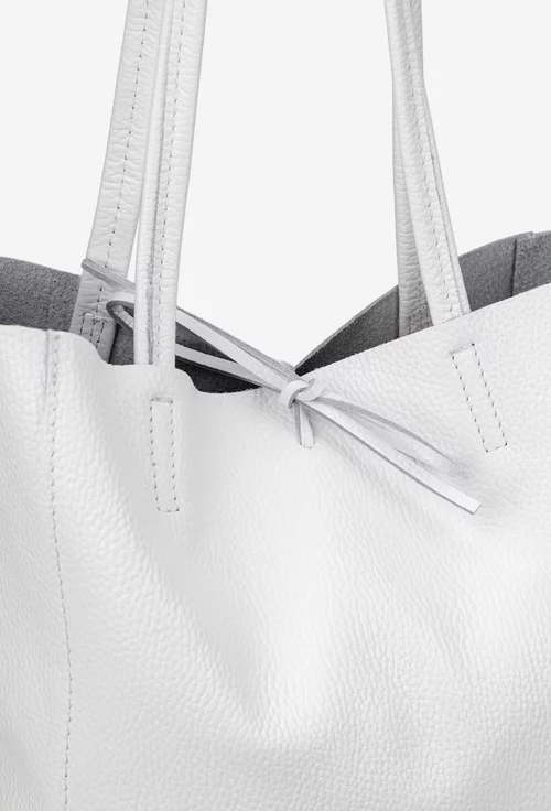 Geanta dama shopper din piele naturala alba