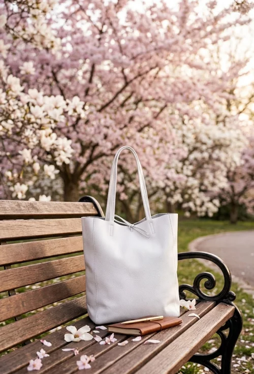 Geanta dama shopper din piele naturala alba picture - 2