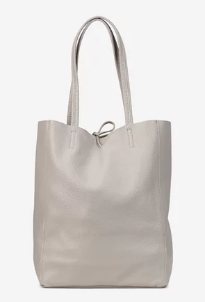 Geanta dama shopper din piele naturala gri