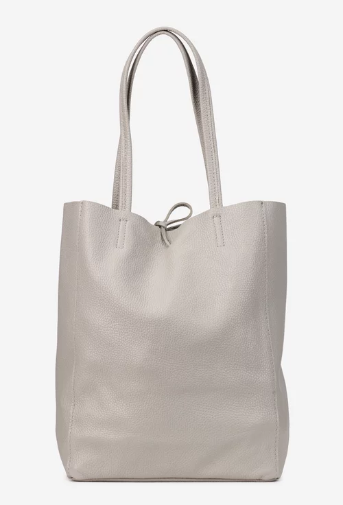Geanta dama shopper din piele naturala gri