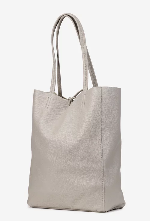 Geanta dama shopper din piele naturala gri