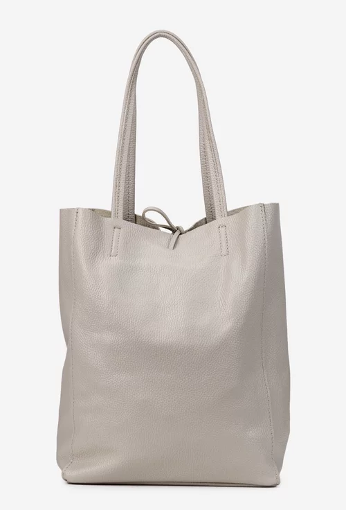 Geanta dama shopper din piele naturala gri