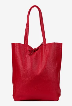 Geanta dama shopper din piele naturala rosie