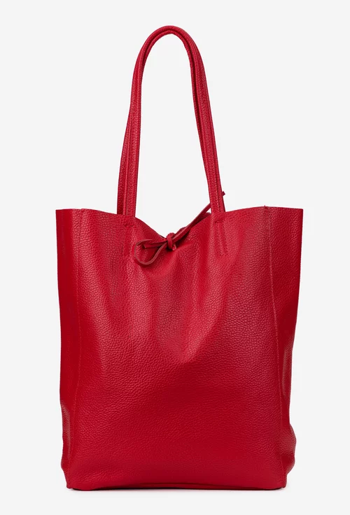 Geanta dama shopper din piele naturala rosie