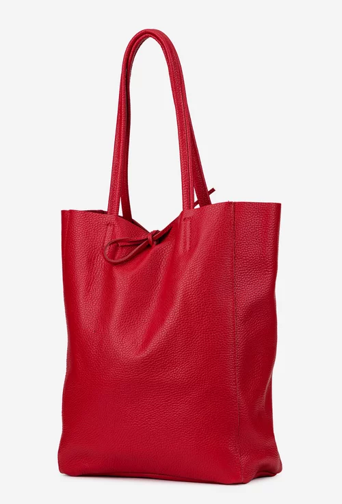 Geanta dama shopper din piele naturala rosie