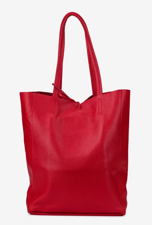 Geanta dama shopper din piele naturala rosie