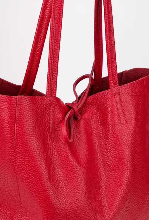 Geanta dama shopper din piele naturala rosie