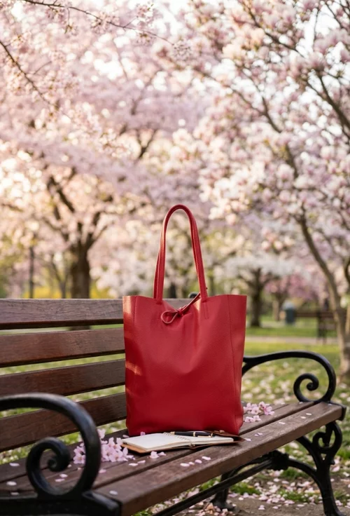 Geanta dama shopper din piele naturala rosie picture - 3