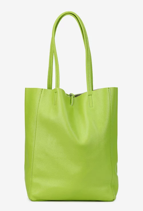 Geanta dama shopper din piele naturala verde