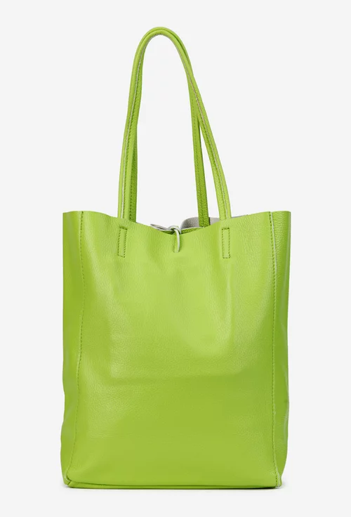 Geanta dama shopper din piele naturala verde
