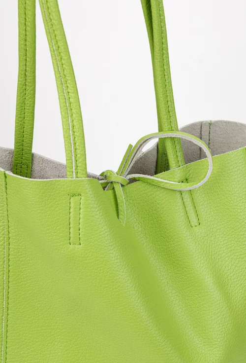 Geanta dama shopper din piele naturala verde