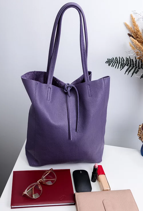 Geanta dama shopper mov din piele cu portofel interior