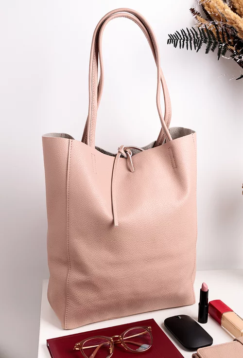 Geanta dama shopper roz din piele cu portofel interior picture - 2