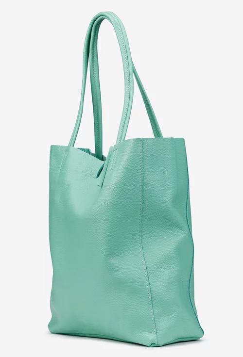 Geanta dama shopper verde menta din piele cu portofel interior