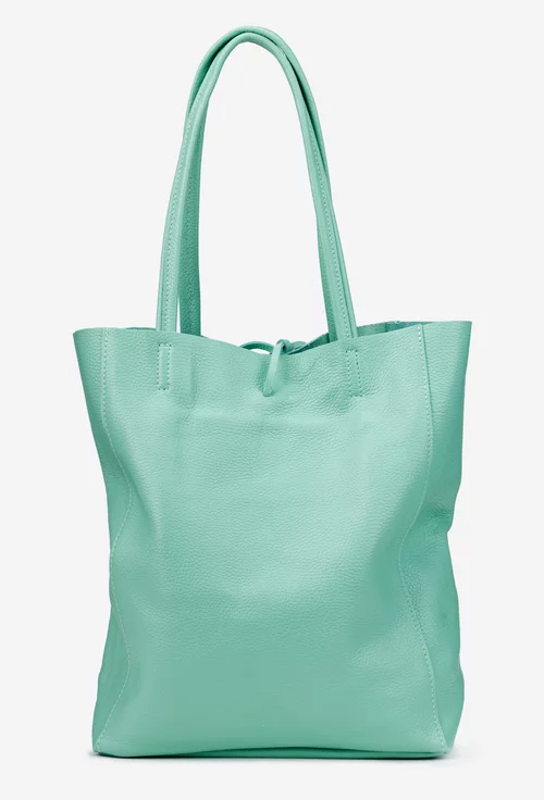 Geanta dama shopper verde menta din piele cu portofel interior