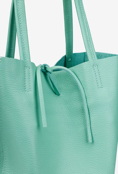 Geanta dama shopper verde menta din piele cu portofel interior