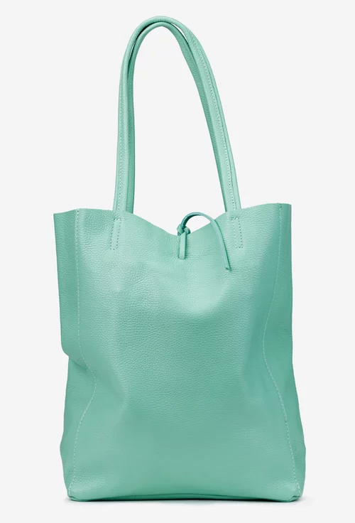 Geanta dama shopper verde menta din piele cu portofel interior