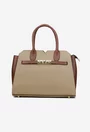 Geanta dama taupe cu maro din piele naturala texturata