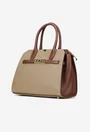 Geanta dama taupe cu maro din piele naturala texturata