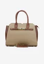 Geanta dama taupe cu maro din piele naturala texturata