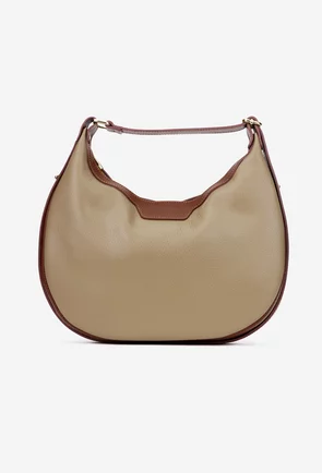 Geanta dama taupe cu maro din piele texturata