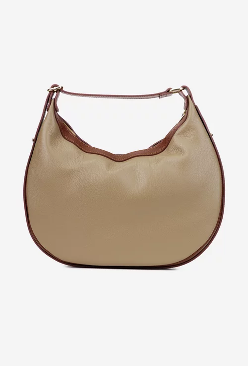 Geanta dama taupe cu maro din piele texturata