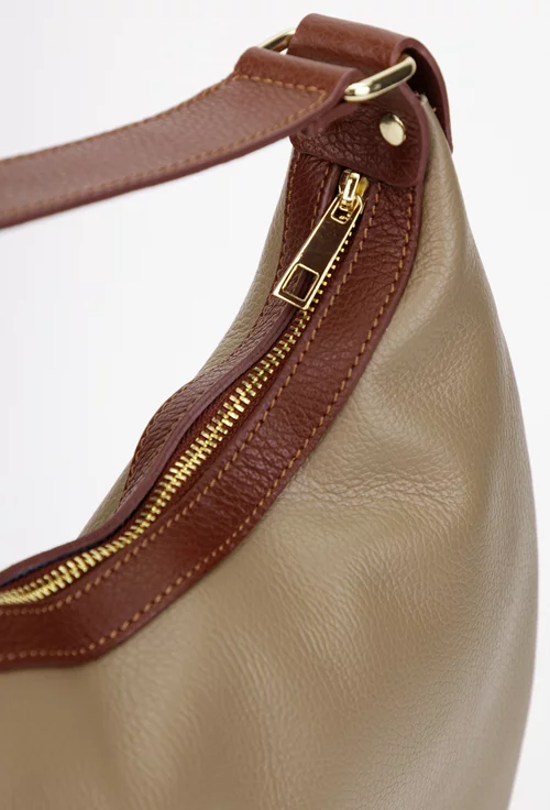 Geanta dama taupe cu maro din piele texturata