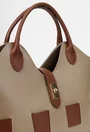 Geanta dama taupe cu maro din piele texturata