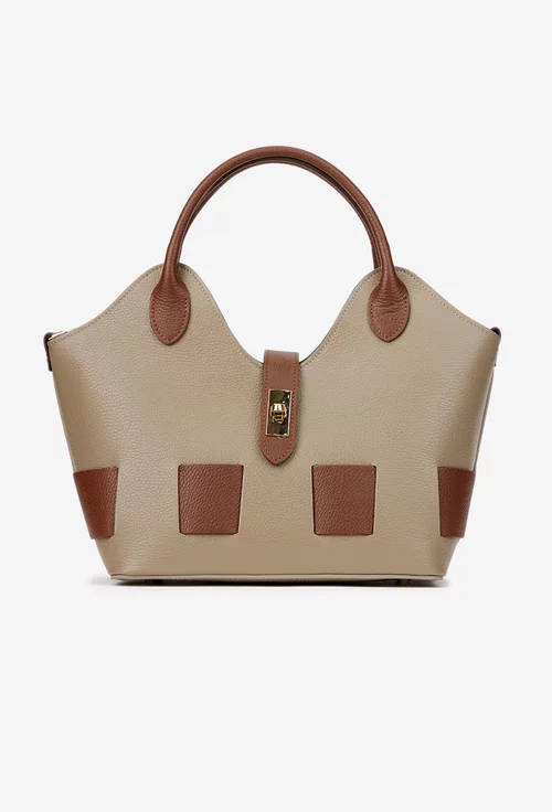 Geanta dama taupe cu maro din piele texturata