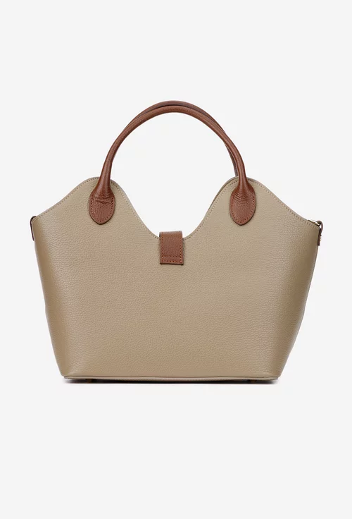 Geanta dama taupe cu maro din piele texturata