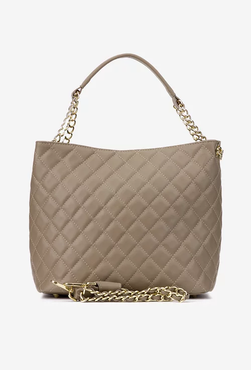 Geanta dama taupe din piele cu aspect matlasat