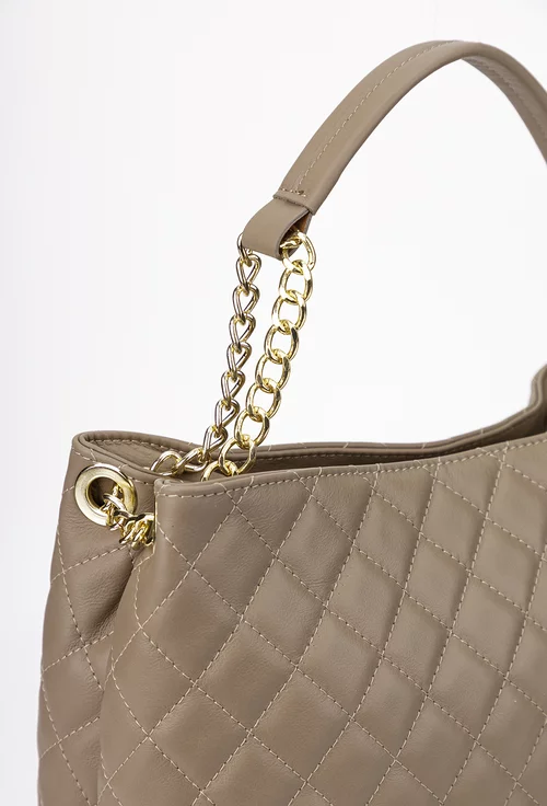 Geanta dama taupe din piele cu aspect matlasat