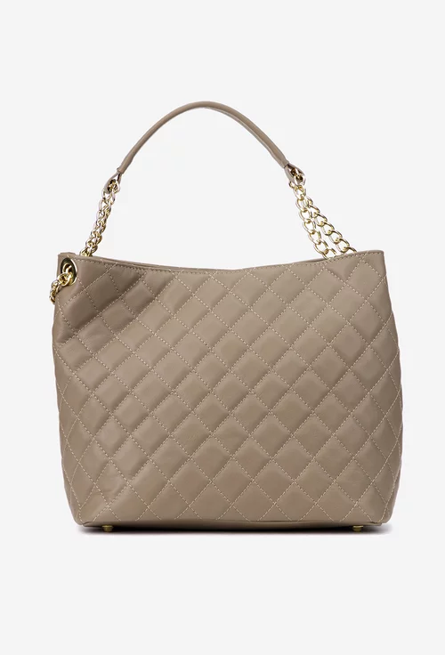 Geanta dama taupe din piele cu aspect matlasat