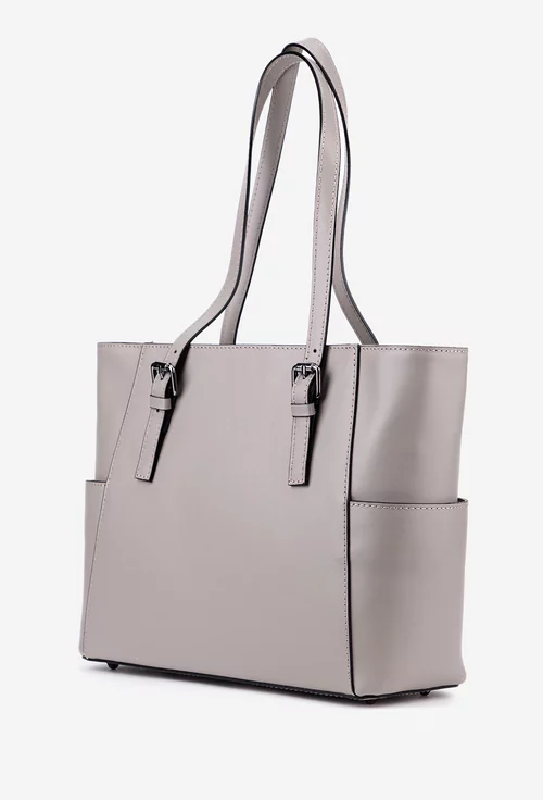 Geanta dama taupe din piele cu manere ajustabile