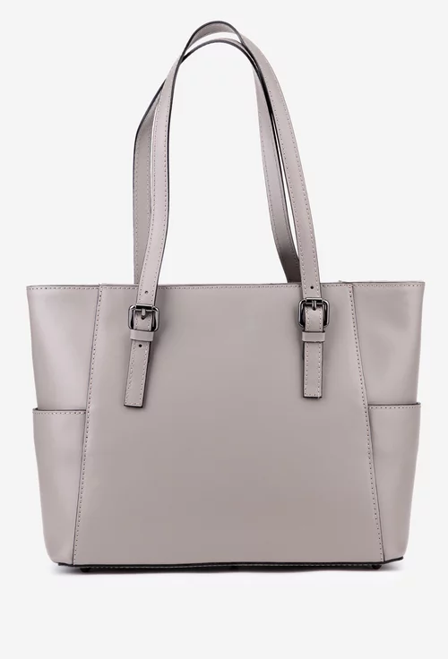 Geanta dama taupe din piele cu manere ajustabile