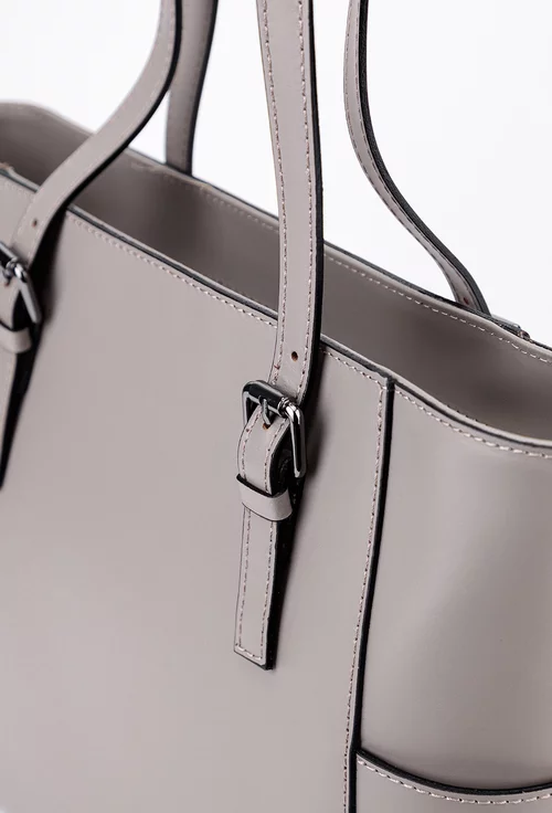 Geanta dama taupe din piele cu manere ajustabile