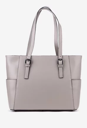 Geanta dama taupe din piele cu manere ajustabile