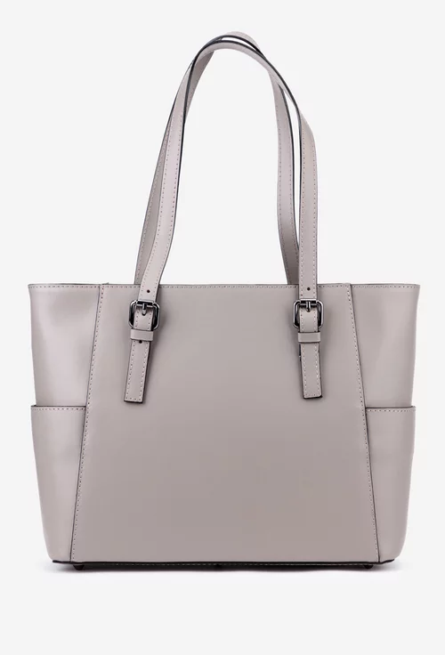 Geanta dama taupe din piele cu manere ajustabile