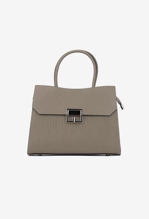 Geanta dama taupe din piele cu model