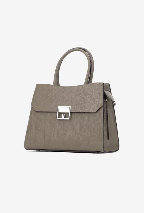 Geanta dama taupe din piele cu model