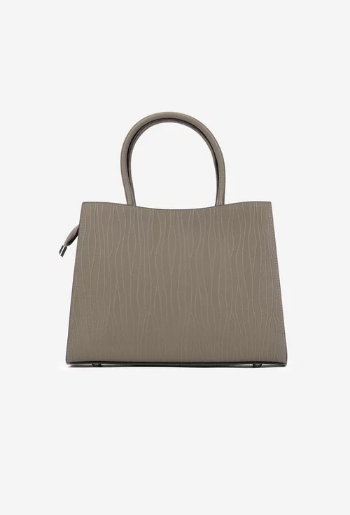 Geanta dama taupe din piele cu model