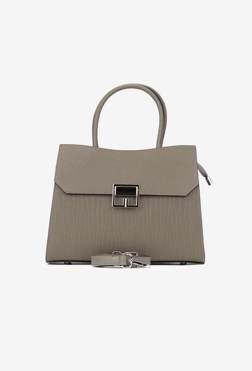 Geanta dama taupe din piele cu model